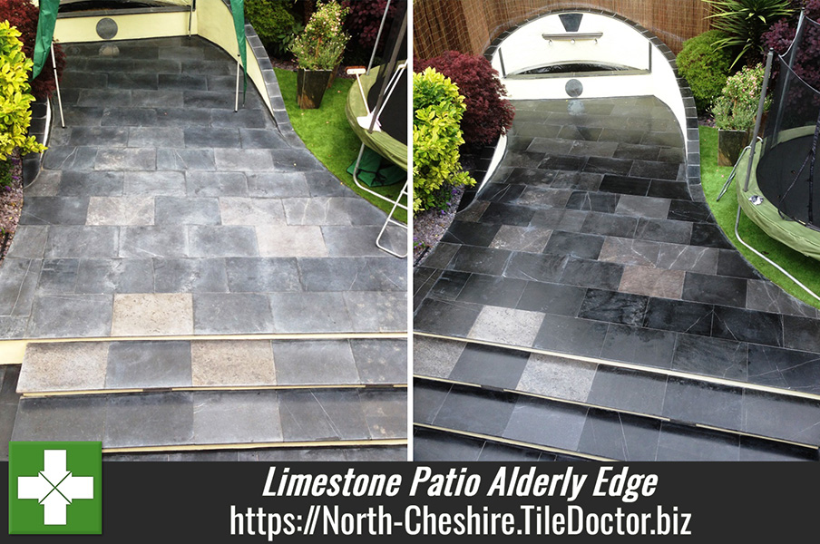 Limestone patio stripped and resealed in Alderly Edge
