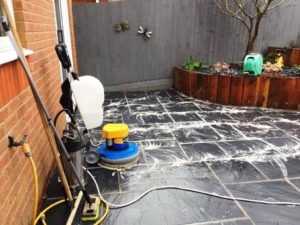 Newly Laid Riven Slate Patio Wollaston During Cleaning