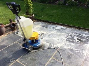 Black Limestone Patio During Cleaning Walgrave