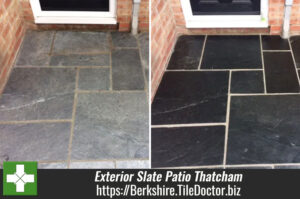 Exterior Slate Patio Paving Tile Renovation in Thatcham