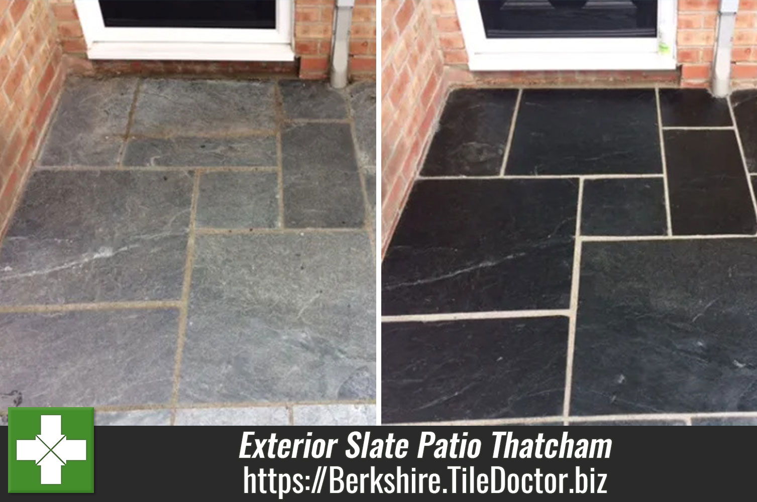 Exterior Slate Patio Paving Tile Renovation in Thatcham