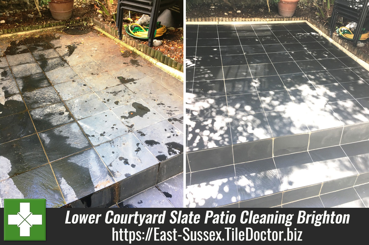 Lower Courtyard Slate Patio Cleaning in Brighton