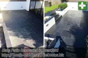 Slate Tiled Patio Before After Renovation Brentford