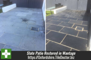 Large Slate Tiled Patio Before and After Restoration Wantage