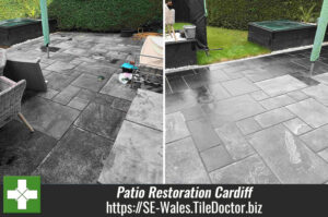 Black Limestone Patio Restored in Cardiff