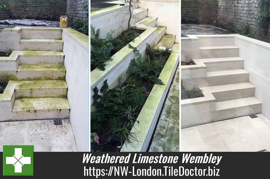 Weathered Limestone Patio and steps Restored in Wembley